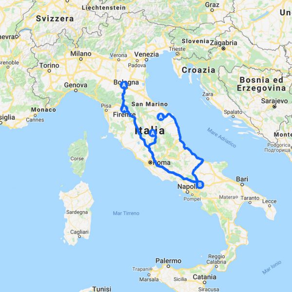 Tratta da Emilia Romagna, Marche, Umbria, Toscana alla Campania e viceversa