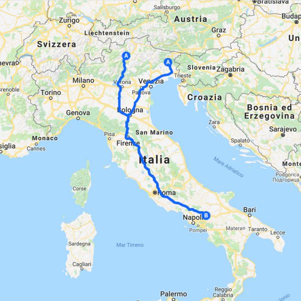 Tratta da Trentino Alto Adige, Friuli Venezia Giulia alla Campania e viceversa